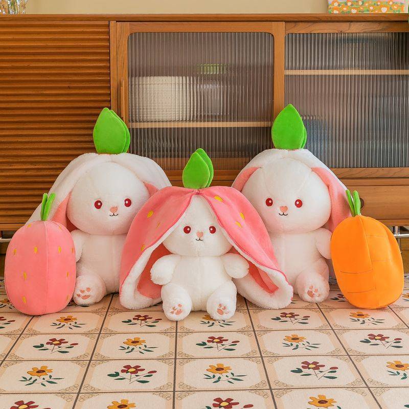New plush toy turned into strawberry radish rabbit cute sleeping doll