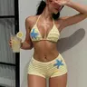 Women's Sexy Textured Quick Dry 2-Piece Bikini Set, Glitter Starfish Applique Triangle Bikini Top, High Waist Short-Style Bikini Bottoms, Cute Summer Swimwear for Beach & Pool Vacations