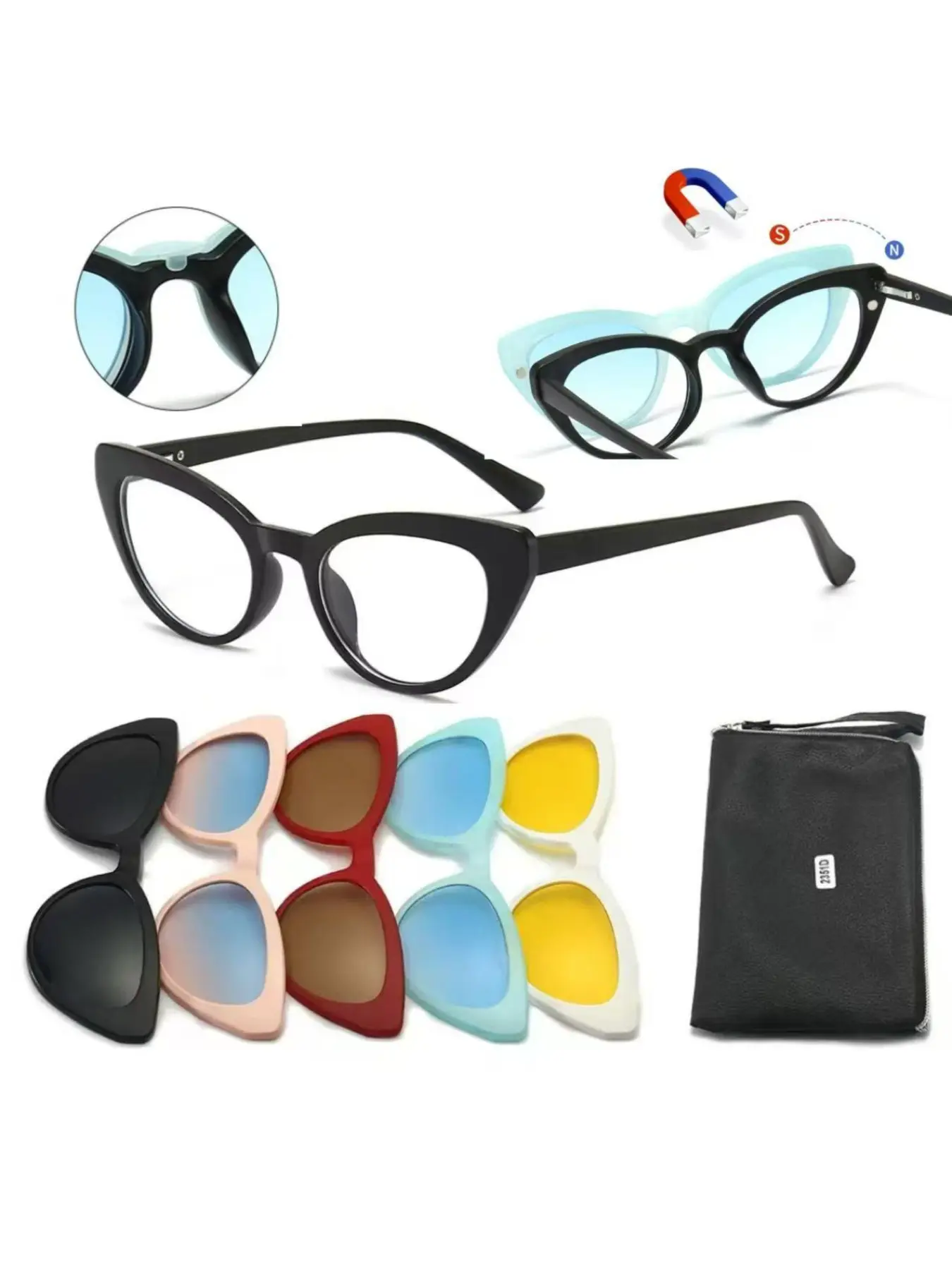 6pcs Interchangeable Lenses Glasses Set, Decorative Fashion Eyewear, Casual Metal Frame, Random Print Pattern, All Seasons Use