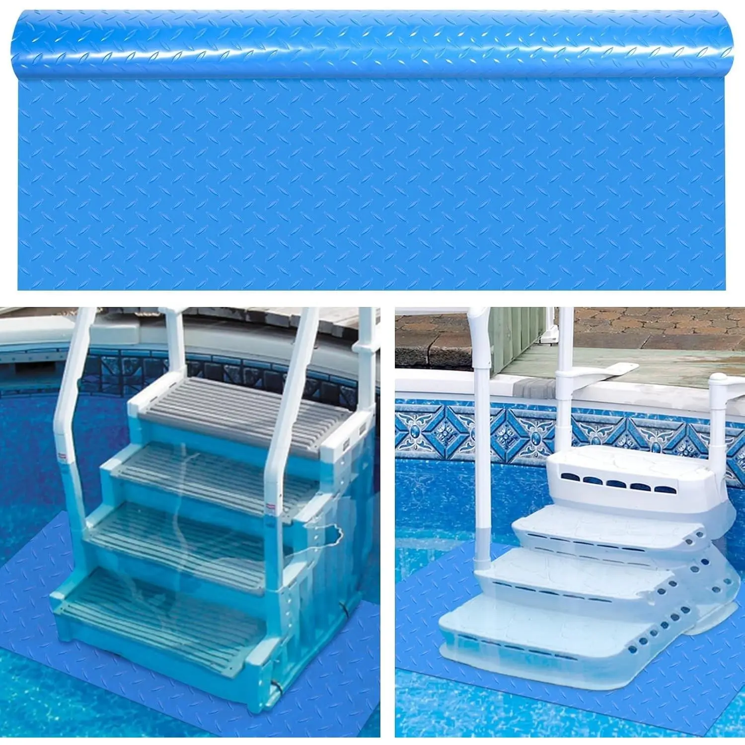 45x60 inches Swimming Pool Ladder Mat Protective Swimming Pool Step Pad for Above Ground Swimming Pool Ladder Pad Vinyl Non-Slip Pool Liner