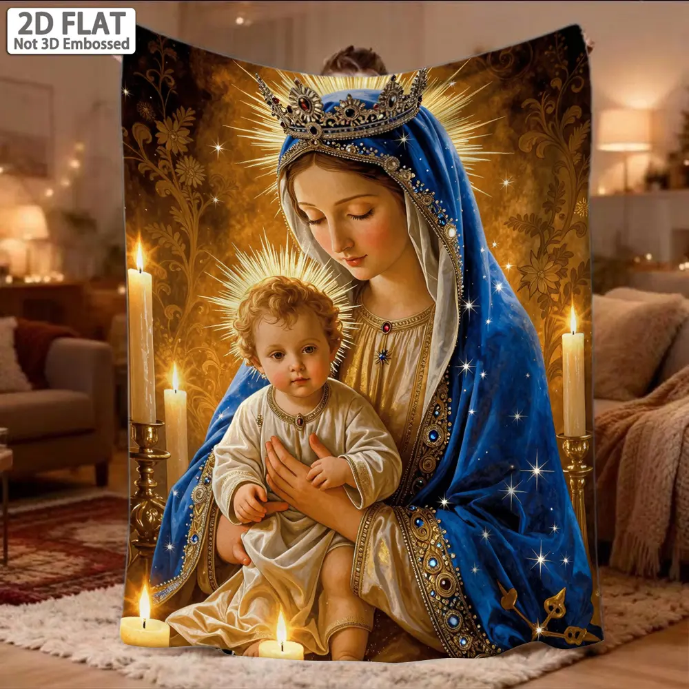 1pc Mary Religious Blanket Suitable for Bed Sofa Camping - Soft Lightweight Throw with Iconic Mary, Multicolor Textile Bedspread for,, Church, Dorm - Contemporary - Bedding for, 2D Flat