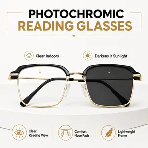 DealsForYouDays Photochromic Progressive Multifocal Presbyopia Readers Reading Glasses with Blue Light Blocking & UV400 Protection Semi-Rimless Black Gold Frame for Work Travel & Everyday Use