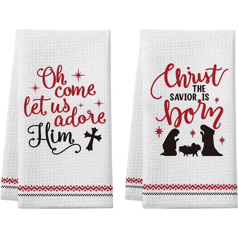Christian gifts, suitable for both men and women, two-pack of Christmas kitchen towels printed with Bible verses, perfect for kitchen and bathroom decorations, religious Christmas hand towels, a great gift for friends.