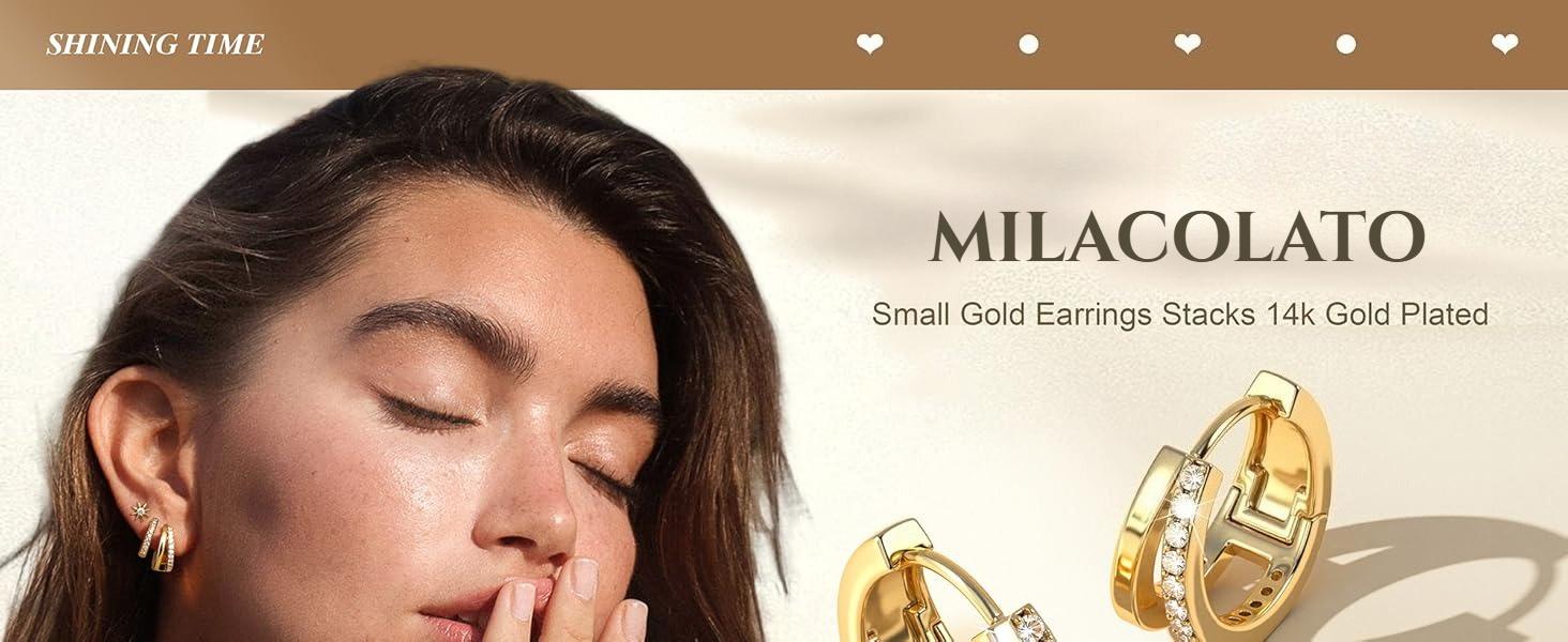 MILACOLATO 6 Pairs 14K Plated Gold Small Hoop Earrings for Women, Hypoallergenic Silver Stackable Cartilage & Stud Earring Set, Dainty Huggie Stacks Set for Multiple Piercings