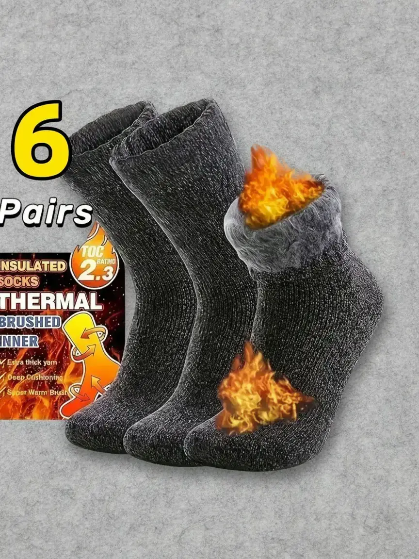 6 Pairs Ultra-Thick Fleece Warm Winter Socks for Men, Knitted Socks, Sock Sets, Comfortable and Soft Christmas Gift for Dad, Casual Crew Socks for Fall & Winter, Soft Comfy Socks