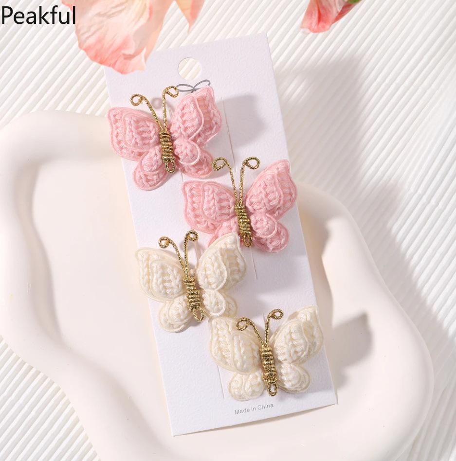 4pcs Butterfly Hair Clips Set – Cute Wool Knitting Accessories for Kids, Colorful Barrette for Bangs, Perfect Hair Grips for Girls, Adds Charm & Style to Everyday Hairdos