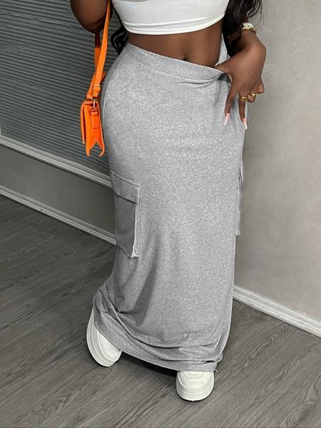 Women's casual high waist pocket hip straight long gray skirt, suitable for street, daily leisure, outdoor activities, holidays, club parties, office wear