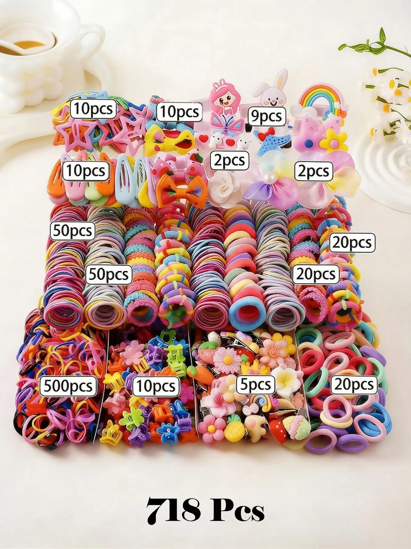 718pcs/Set Girls' Pink Cute Princess Hair Accessories, Durable Non-Damaging Elastic Hair Ties, Versatile Bowknot & Rabbit Design Duck Clip Barrettes, Bendy Hair Clip, Suitable for Daily Use, Hair Accessory Set, Hair Accessories Sets