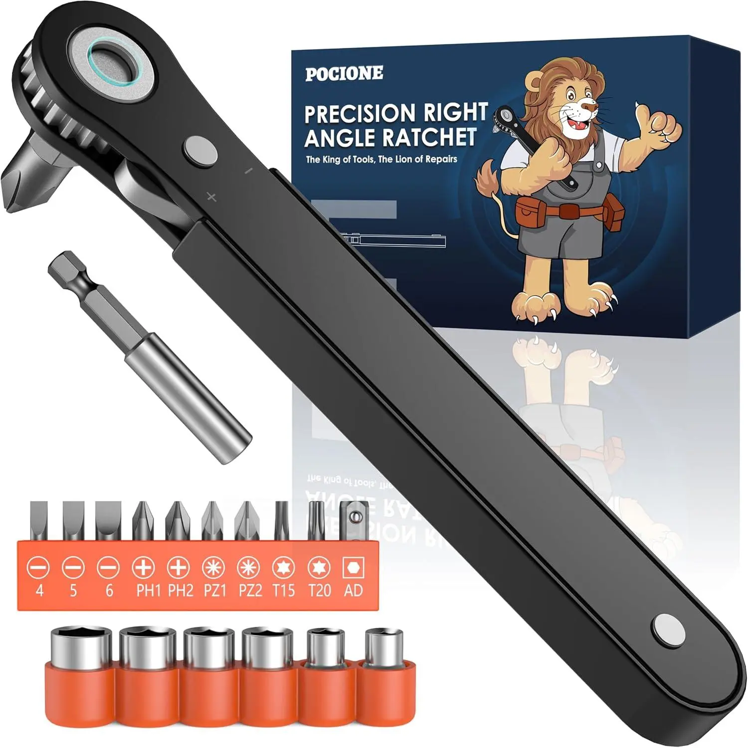 Angle Screwdriver Mens Gifts - 90 Degree Offset Ratcheting Screwdriver Mini Low Ratchet Wrench Bit Set for Tight Cool Gadgets EDC Gear Tool Stocking Stuffers for Men