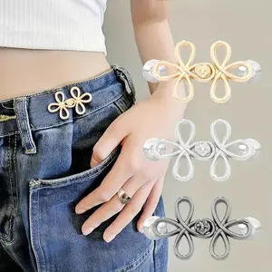 4PCS Lucky Knot Waist Buttons, No-Sew Adjustable Waist Tightener Pins for Jeans & Pants, Detachable Metal Clothing Adjusters, Fashion Fit Fix Accessories for Women & Men Daily Wear