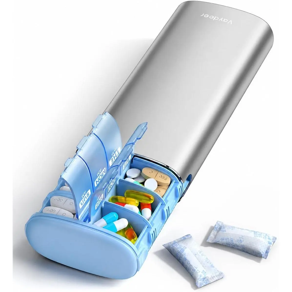 7 Day AM PM Medicine Organizer - Airtight Large Capacity Pills Organizer Travel with Desiccant for Vitamins, Medication, Supplements & Fish Oil Healthcare Fitness