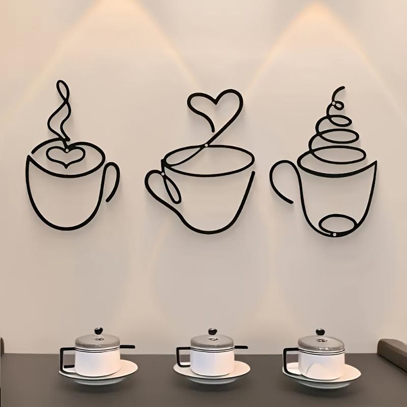 3-Piece Creative Coffee Wall Hanging Statue Decor, Wall Mounted Decor, Iron Art Craft for Cafe Interior, Home Decoration, Perfect Christmas Gift
