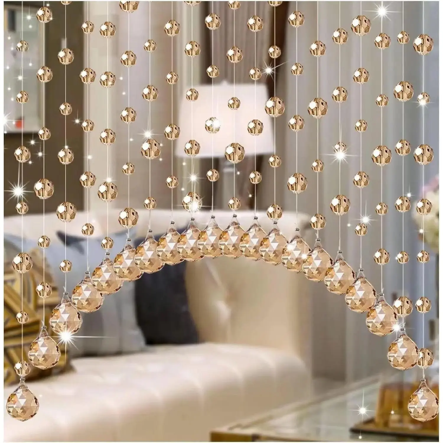 20 Strings Crystal Beaded Curtain, Arched Door String Curtain, Hanging Doorway Room Divider Suitable for Home, Coffee House, Bedroom, Restaurant.