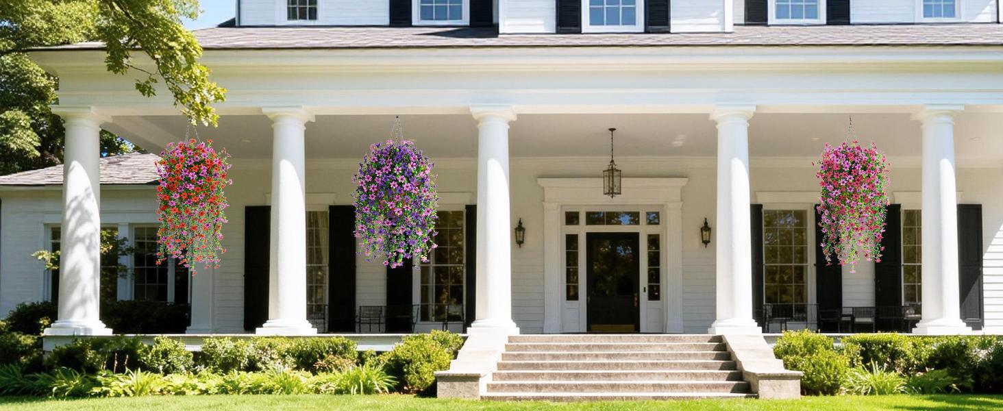 4 Bundles Artificial Boho Flowers for Outdoor,No Fade Fake Plastic Flowers Faux Plants for Decoration Hanging Planters Indoor Outside Garden Porch Window Box Home Wedding Farmhouse