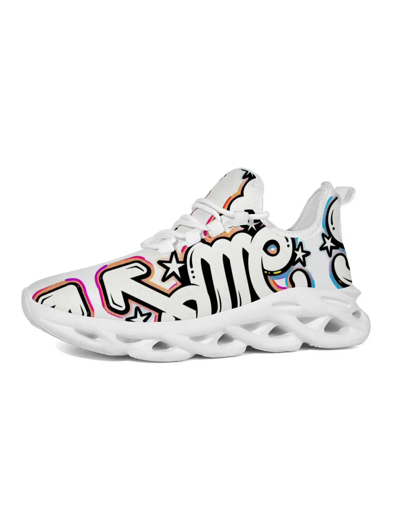 Girls' Thick Sole Casual Training Shoes, Artistic Style, Colorful Print Design, Lightweight Comfort, Fashionable and Versatile, Kids' Sports Shoes
