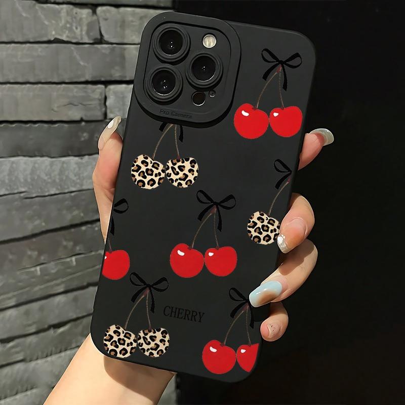 Full Screen Red Cherry and Leopard Cherry Pattern Phone Case/Lens Protection/Suitable for iPhone 17 Air/16 Plus/15 Pro Max/14 Pro/13/12/11 and Other Mobile Phone Cases/As a Birthday/Holiday Gift for Family and Friends/Protector, MS291