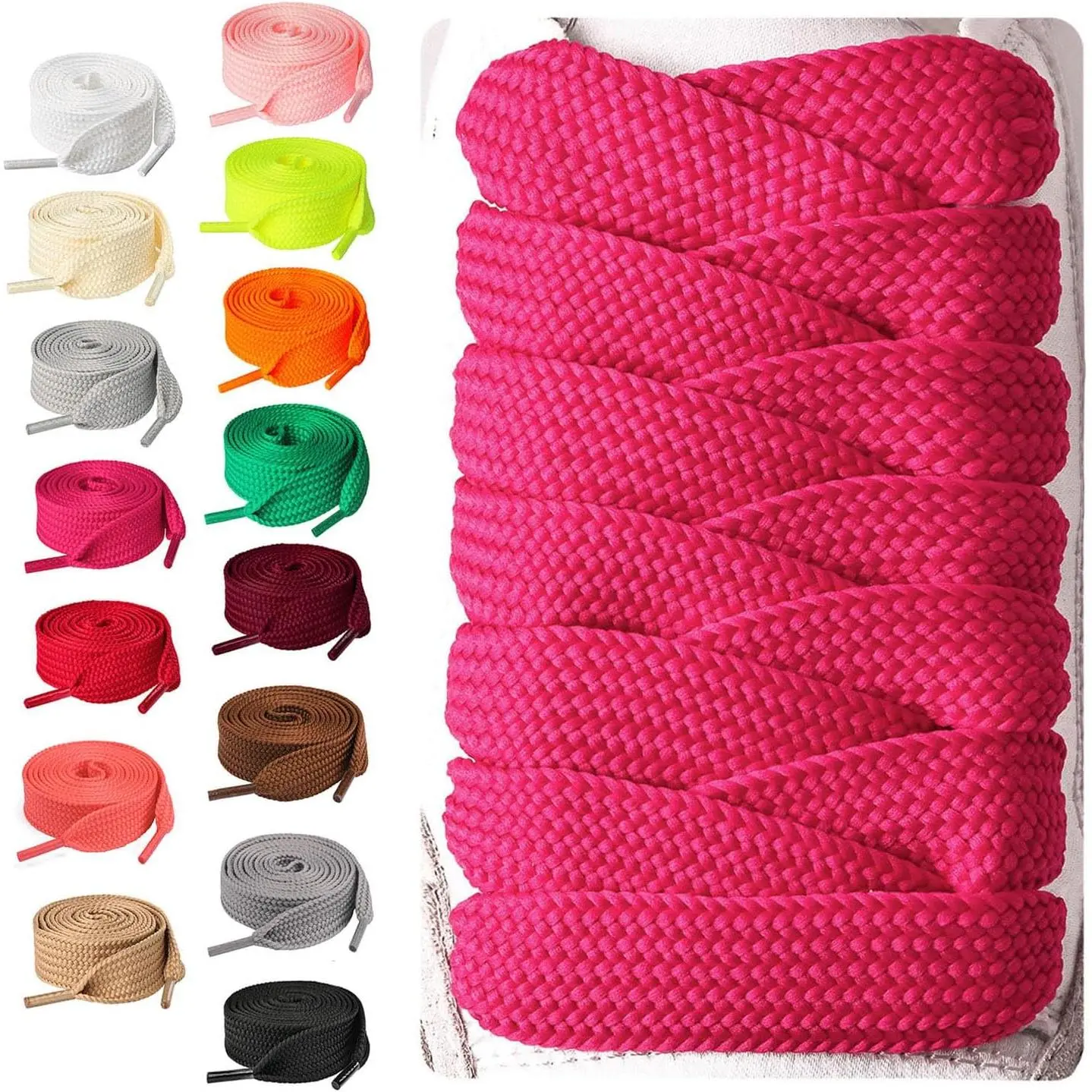 Booyckiy 2 Pairs Fat Shoe Laces for Sneakers, 3/4'' Wide Thick Shoelaces | Jumbo laces, 15 colors, 5 sizes, polyester, fits for men women/athletic/sports shoes and high tops