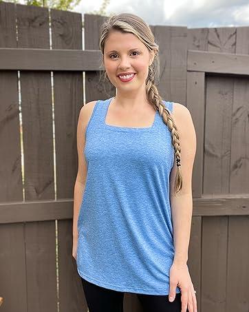 WIHOLL Summer Tank Tops for Women Square Neck Loose Fit Casual Fashion Flowy Sleeveless