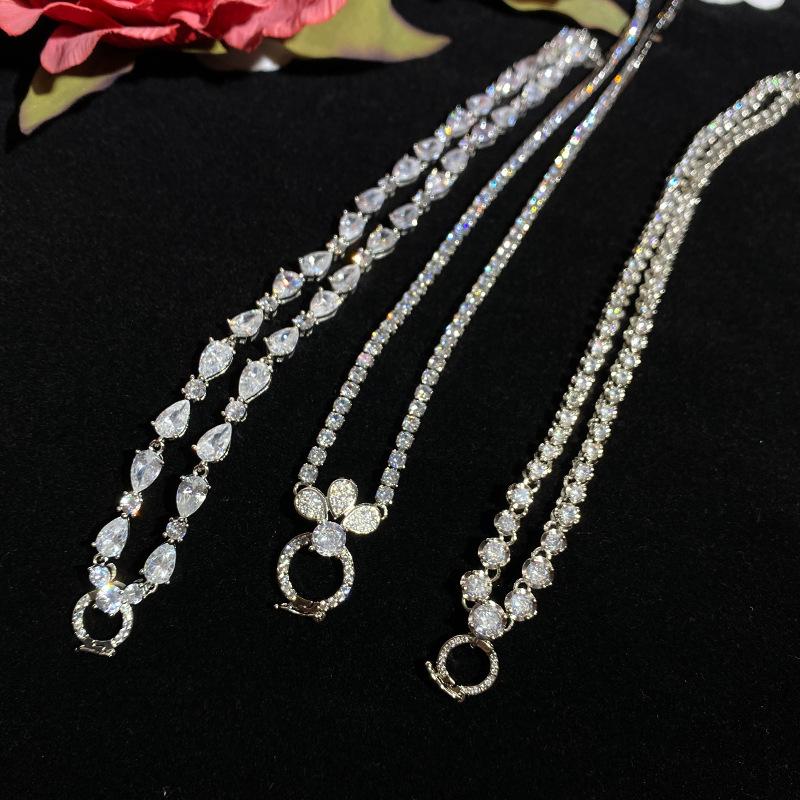 New Shiny Punk Hip-Hop Versatile Chain, Exquisite Universal Clasp White Diamond Clavicle Necklace 40+5cm, Couple Jewelry DIY Accessories Gift