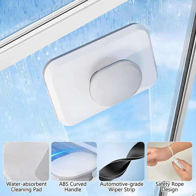 Magnetic Windshield Cleaner Tool, Double-Sided Window Cleaner, Glass Wiper for 3-10mm Thick Windows, Ideal for High Rise Buildings