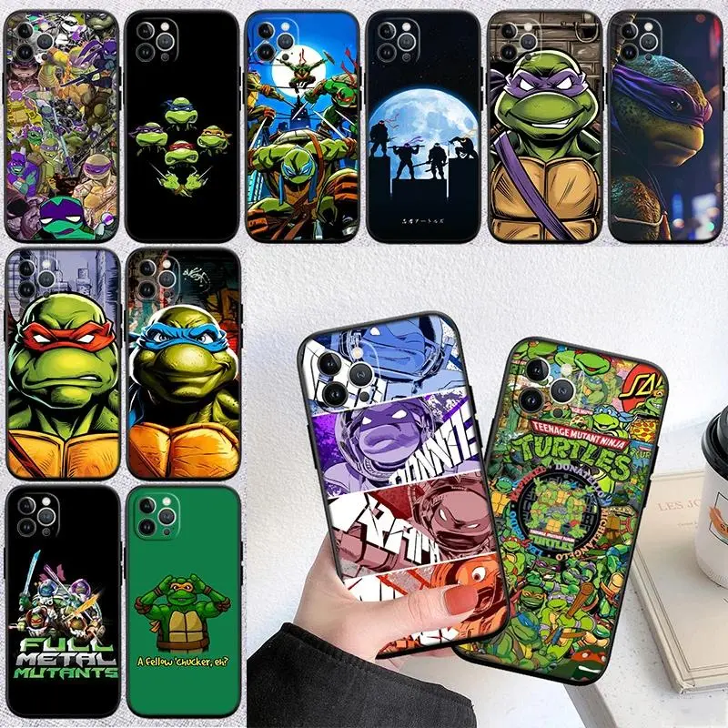 Matte Black Wrap Frame Four Color Mask Turtle Hero Portrait Hard Matte Cover for iPhone 17 16 15 14 13 12 11 ProMax Plus Air