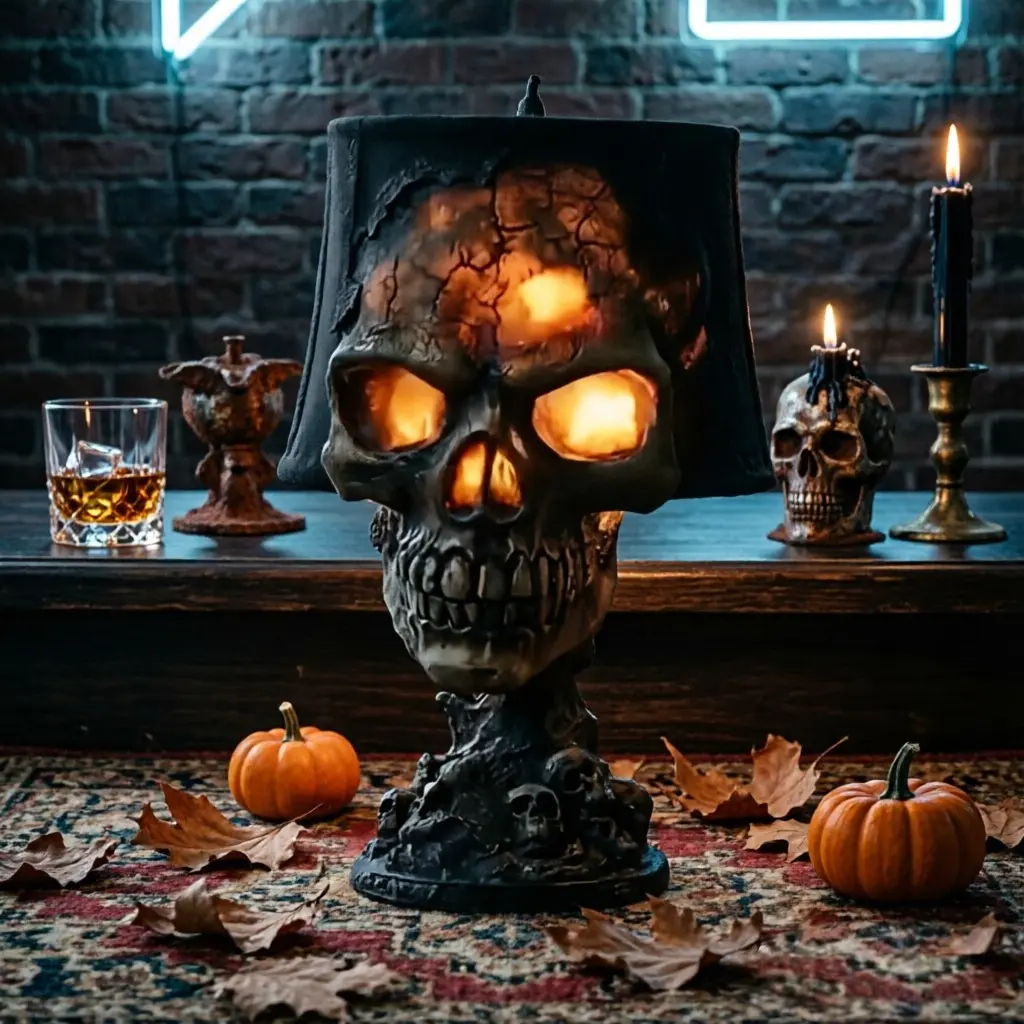 Halloween Cracked Skull Table Lamp, Gothic Resin Skull Night Light, Decorative Light, Atmosphere Light, Spooky Home Decor, Unique Halloween Decoration, Perfect for Parties