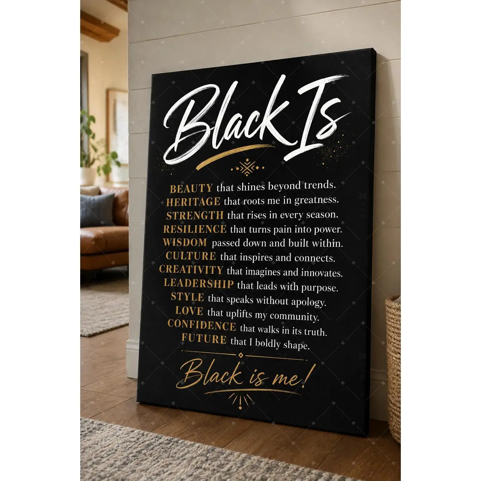 Black Inspirational Canvas Wall Art - Black Gold Affirmation Quote Poster Print, Cultural Pride Home Decoration, Unframed Poster or Framed Canvas Wrap for Living Room, Gift for Office Classroom