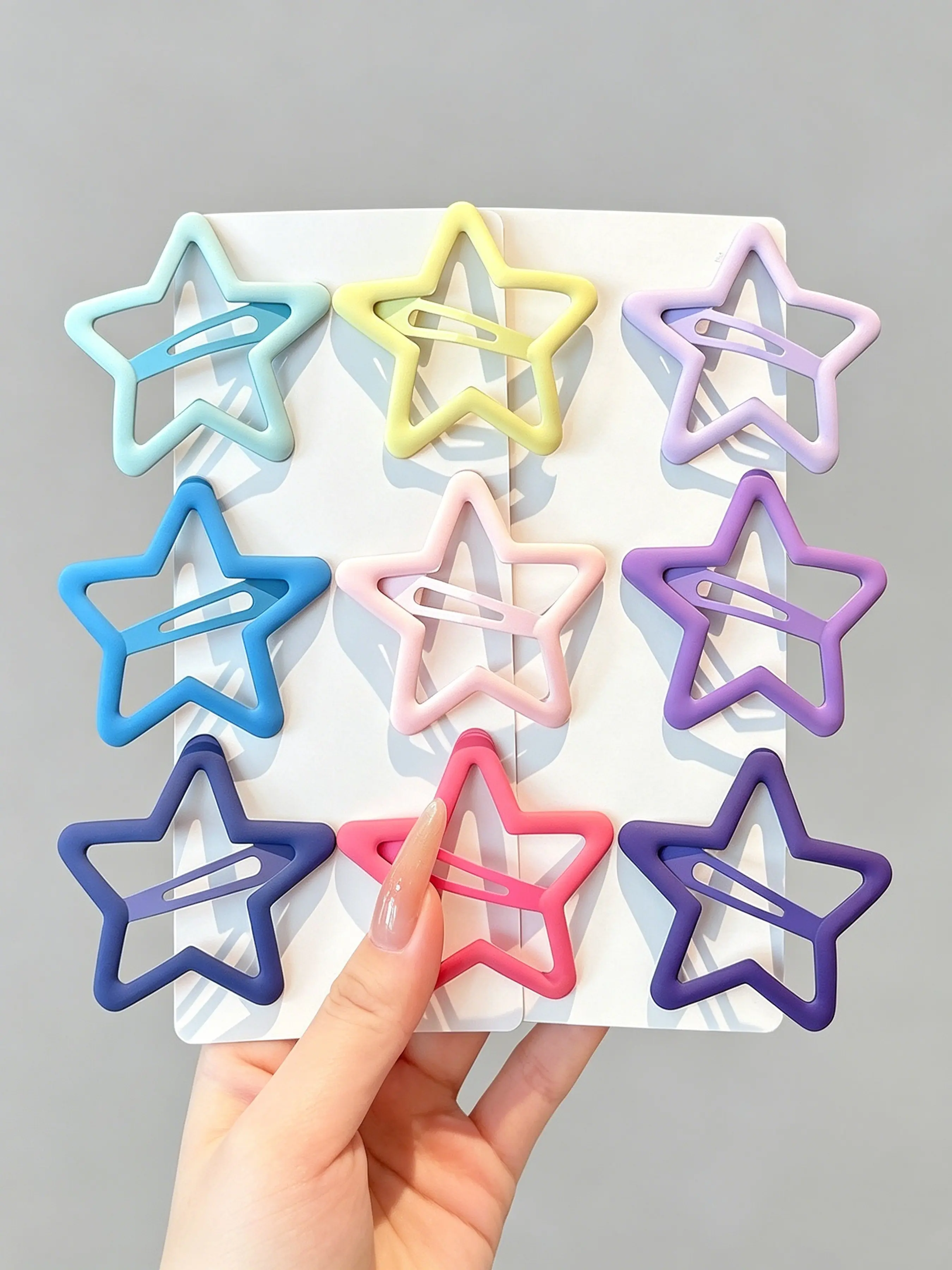 9 Pcs Hollow Star Hair Clips, Macaron Candy Colors, Matte Material, Gentle on Hair, Suitable for All Ages, Elegant Hair Accessories, Super Cute Clips