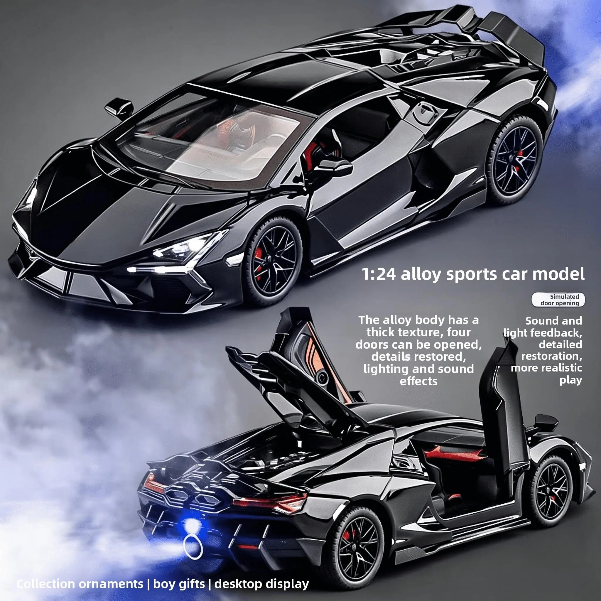 New Alloy Dynamic Spray Car Model, Sound Light Rebound Super Car, Boy Toy Birthday Gift, Office Desk Decor, Collection Display, Holiday Gift