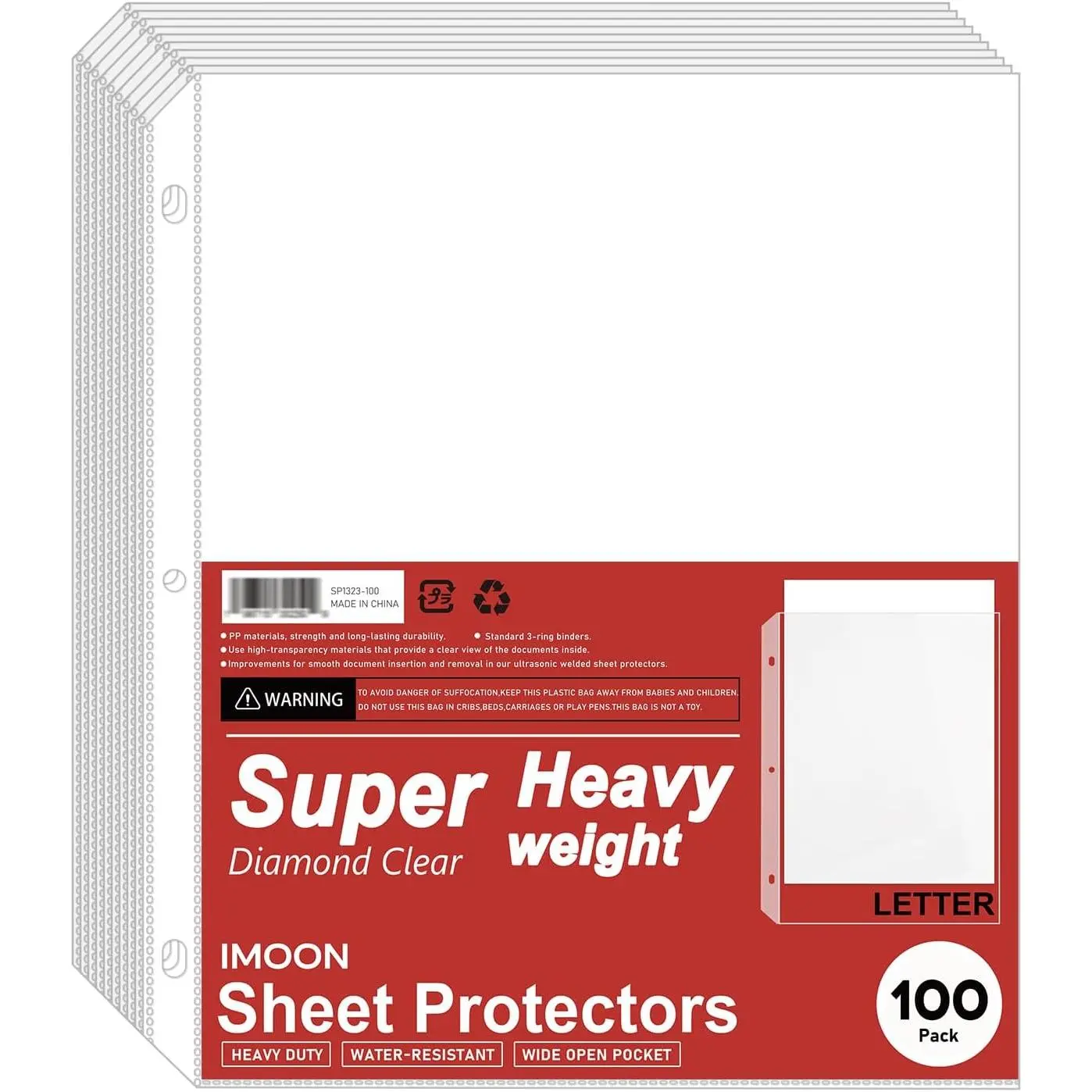 Super Heavyweight Sheet Protectors for 3 Ring Binders - 3-Hole Letter Size Clear Plastic Heavy Duty Sleeves, Archival Safe, Durable Page Protectors for Documents, 8.5x11 Inch (100 Pack)