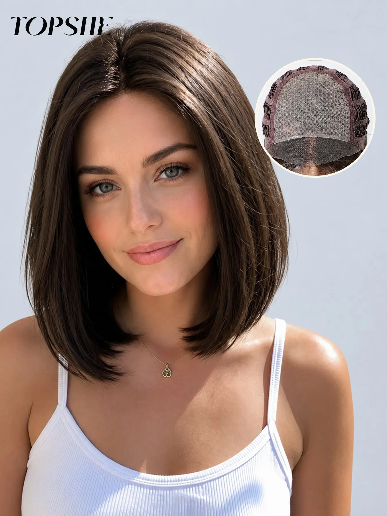 Topshe Mono Wig, Deep Center Part, Pre-Cut Lace, No Glue, Quick Wear, Comfortable, Breathable, Natural Look, Women's Daily Use