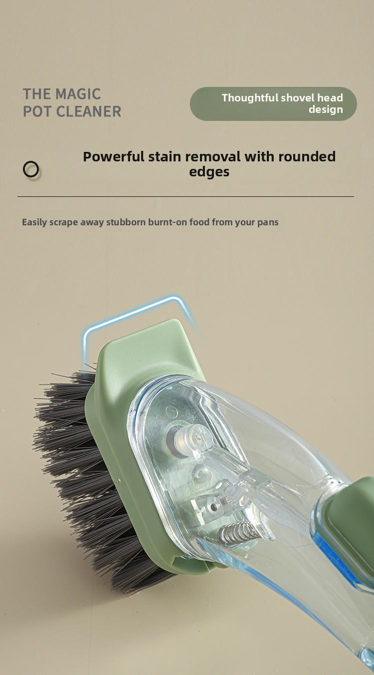 Long Handle Dish Brush Automatic Liquid Dispensing Scrubber Kitchen Stainless Steel Wire Cleaning Brush for Pots and Pans