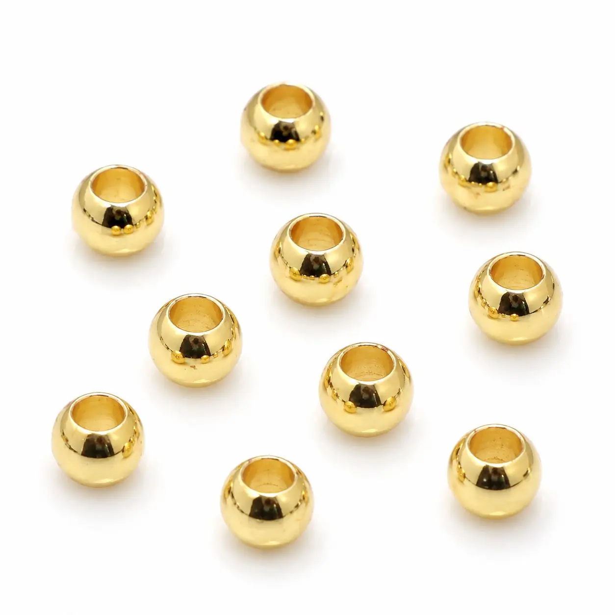 100PCS Gold Plated Copper Round Spacer Beads, 3mm Smooth Solid Beads with 1.5mm Large Hole, Loose Beads for DIY Bracelet, Necklace and Jewelry Making