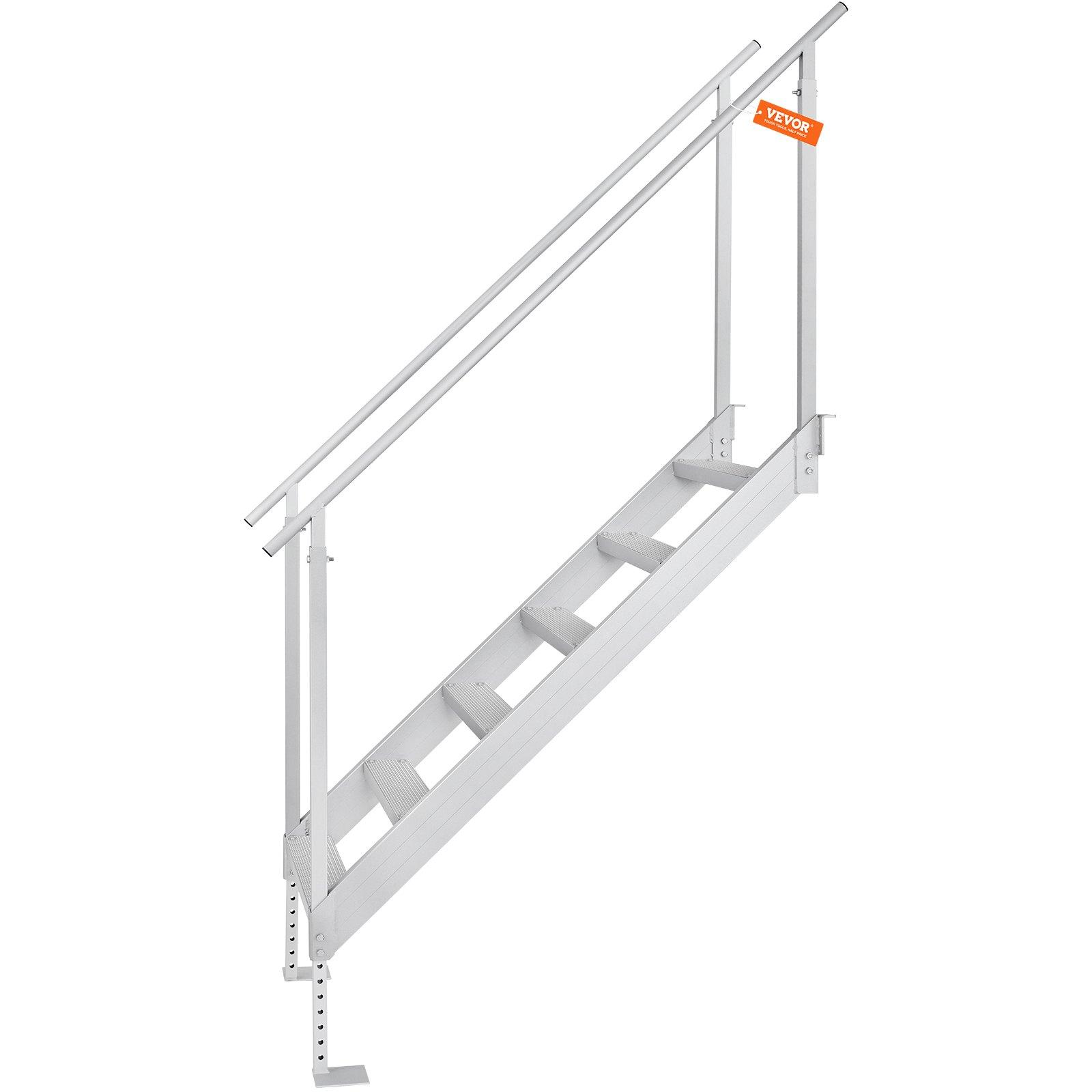 【Summerfinds】6-Step Aluminum Adjustable Dock Ladder, 43-51in Free Height Adjustment, 500lbs Load Capacity, Dual Nonslip Mat Rails, Comfortable Walking, 31.5x72.8x82.3in Size, Ideal for Swimming Pools, Safe for Child & Elderly, Handrail