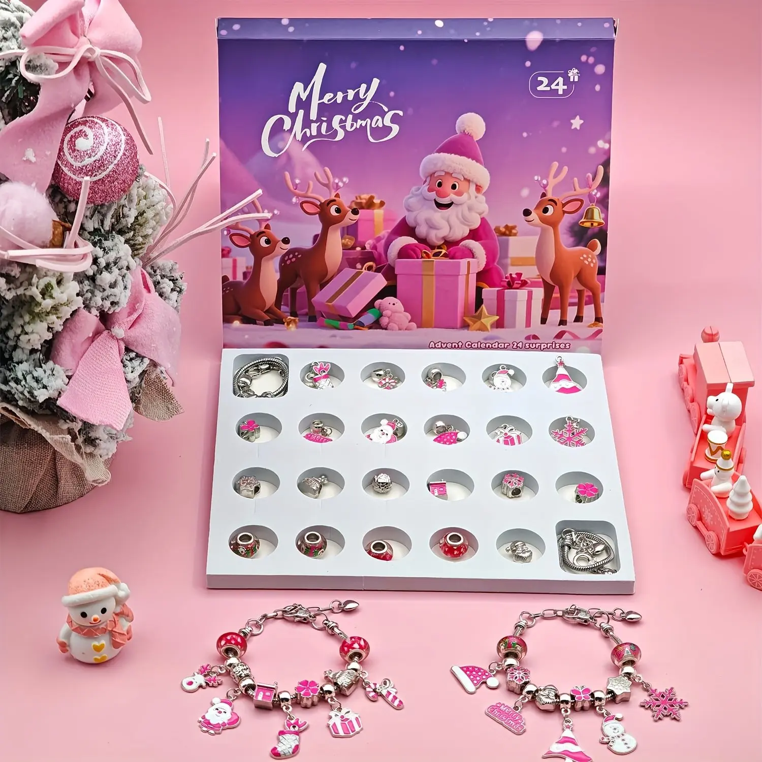 2026 New Christmas Countdown Calendar Gift Box, Bracelet Making Kit with 24 Surprises, Creative Bead Jewelry Set