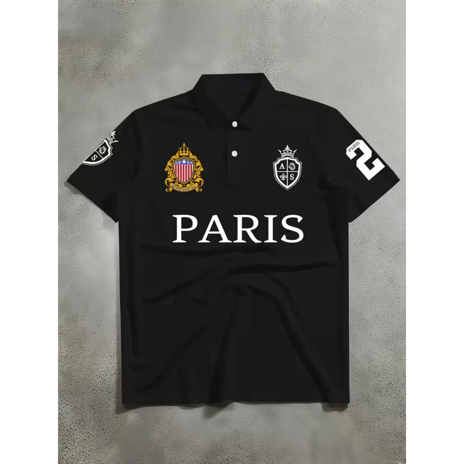 Men's New Short Sleeve Polo Shirt, Paris Letter Print, Outdoor Sports, Casual Daily Wear, Shopping Travel Home Leisure
