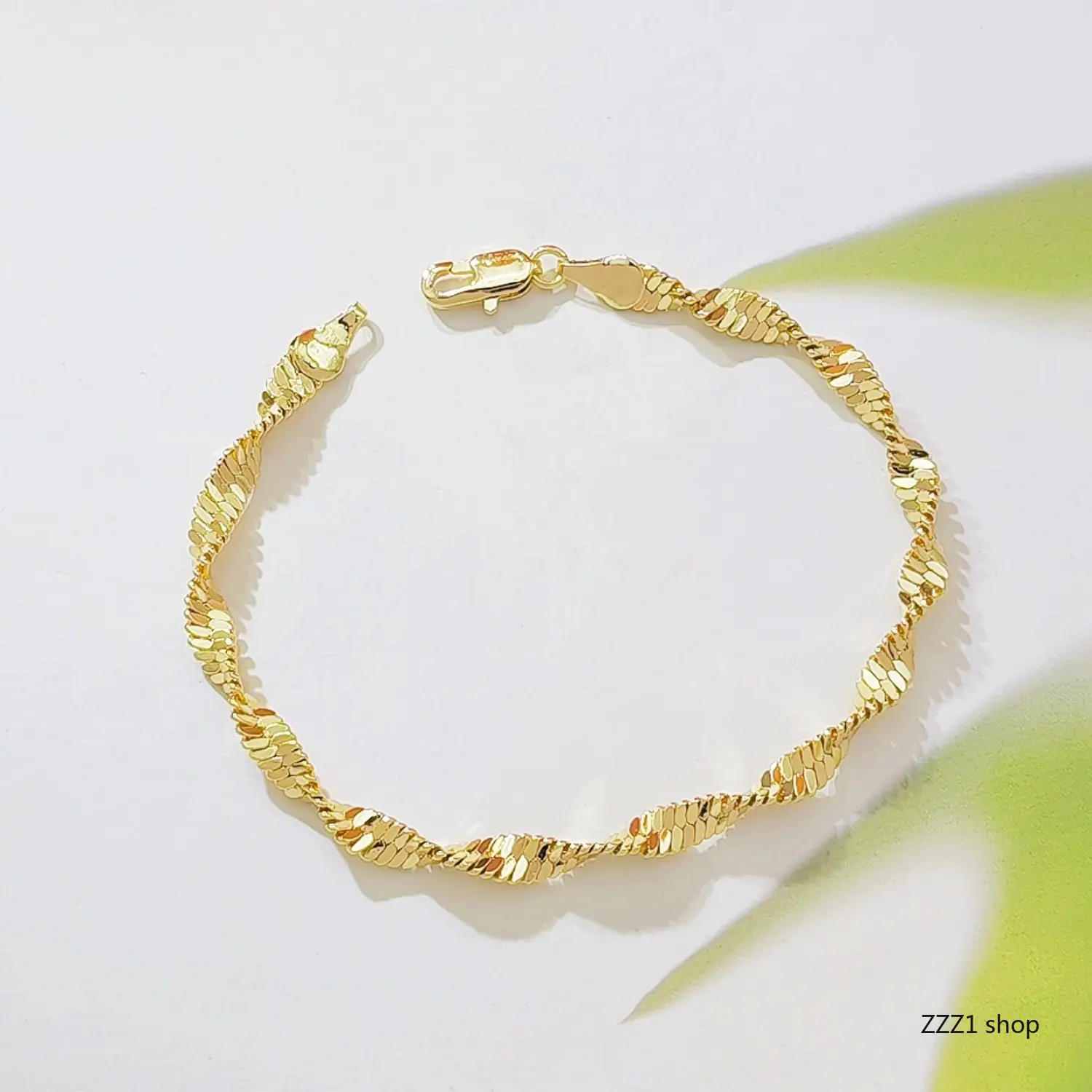 18K Gold Plated Twisted Singapore Chain Bracelet Flat Herringbone Wave Link Bracelets for Women Delicate Stainless Steel Wrist Hand Chain Jewelry Anniversary Gift