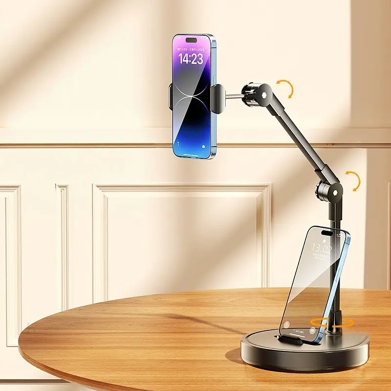 Multi-Joint Adjustable Long Arm Desktop Phone Stand, 360° Rotatable Metal Lazy Cell Phone Holder, multi angle stand, Overhead Shooting Bracket for Live Streaming Food Photography Video Calls Gaming