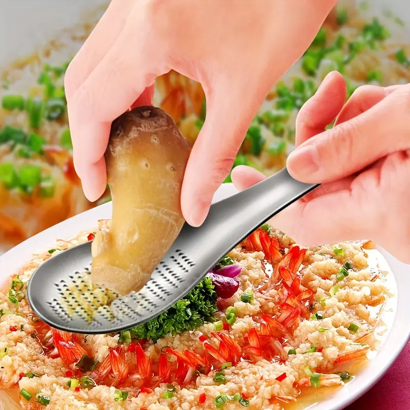 Stainless Steel Garlic & Ginger Grinder Spoon, Durable Manual Masher for Easy Food Preparation, Essential Kitchen Tool for Home Chefs