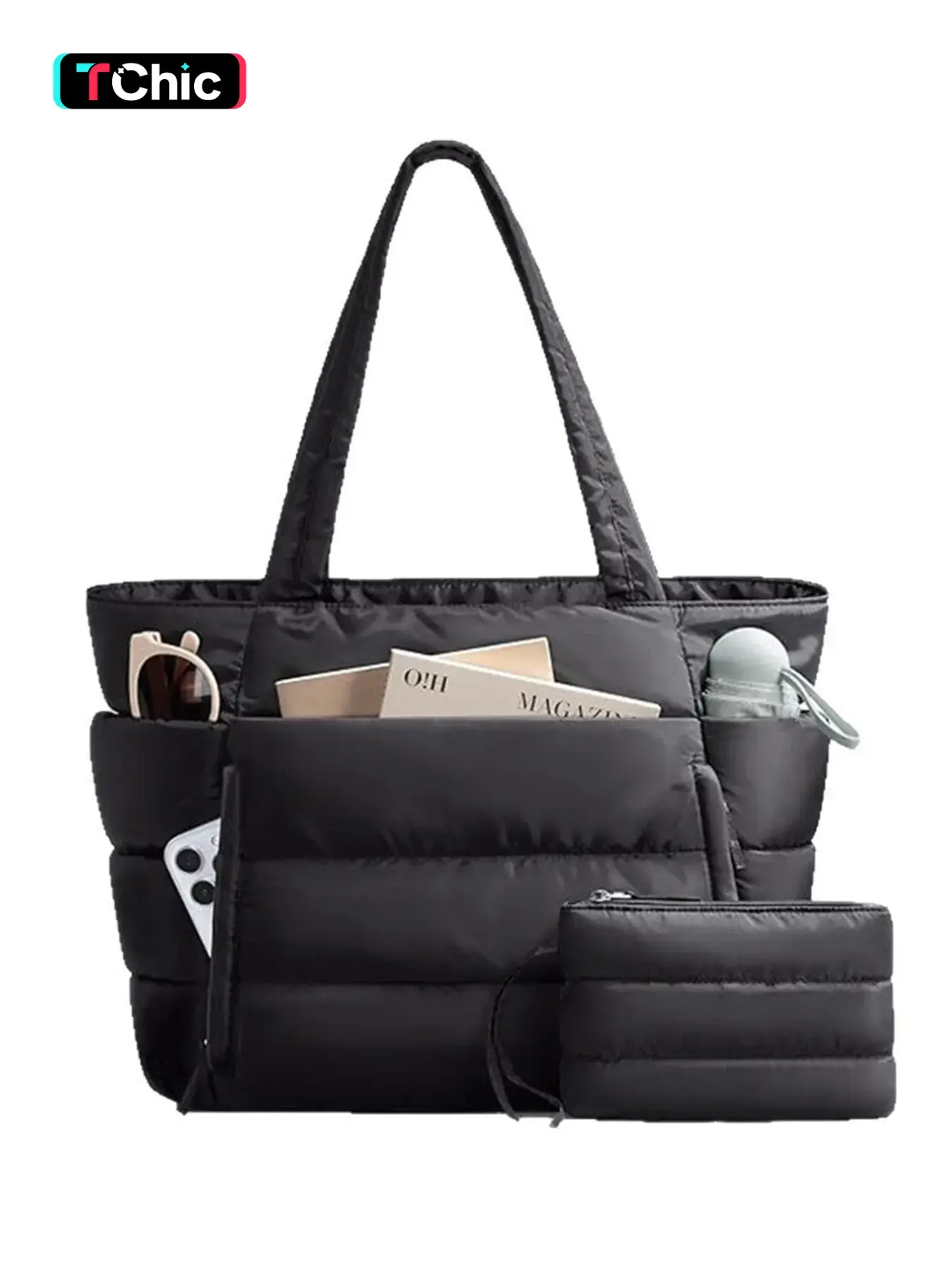 Autumn Winter New Down Cloud Tote Bag, Large Capacity Multi-Layer Handbag, Soft Plush Texture, Casual Commute Fashion Women's Bag