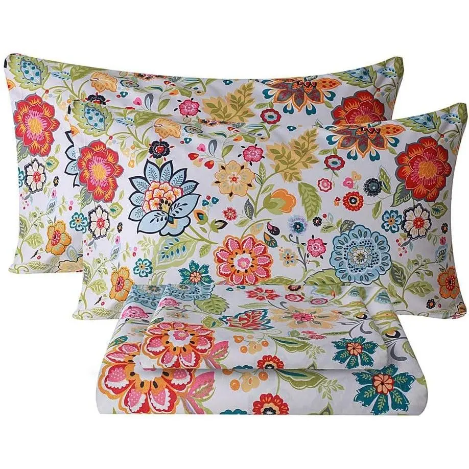 King Size Extra Deep Pocket Sheet Sets - Fits Mattresses Up to 18-24" Thick, 4-Piece Microfiber Set with 1800 Thread Count, Soft, Smooth, Breathable, Featuring Floral Spring Design