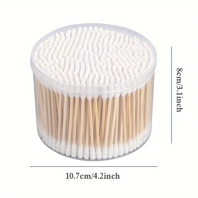 500 Counts Cotton Swabs with Wooden Handle, Round & Spiral Tips, 3 Inch Length, Unscented, Includes Storage Box or Bag, Clean