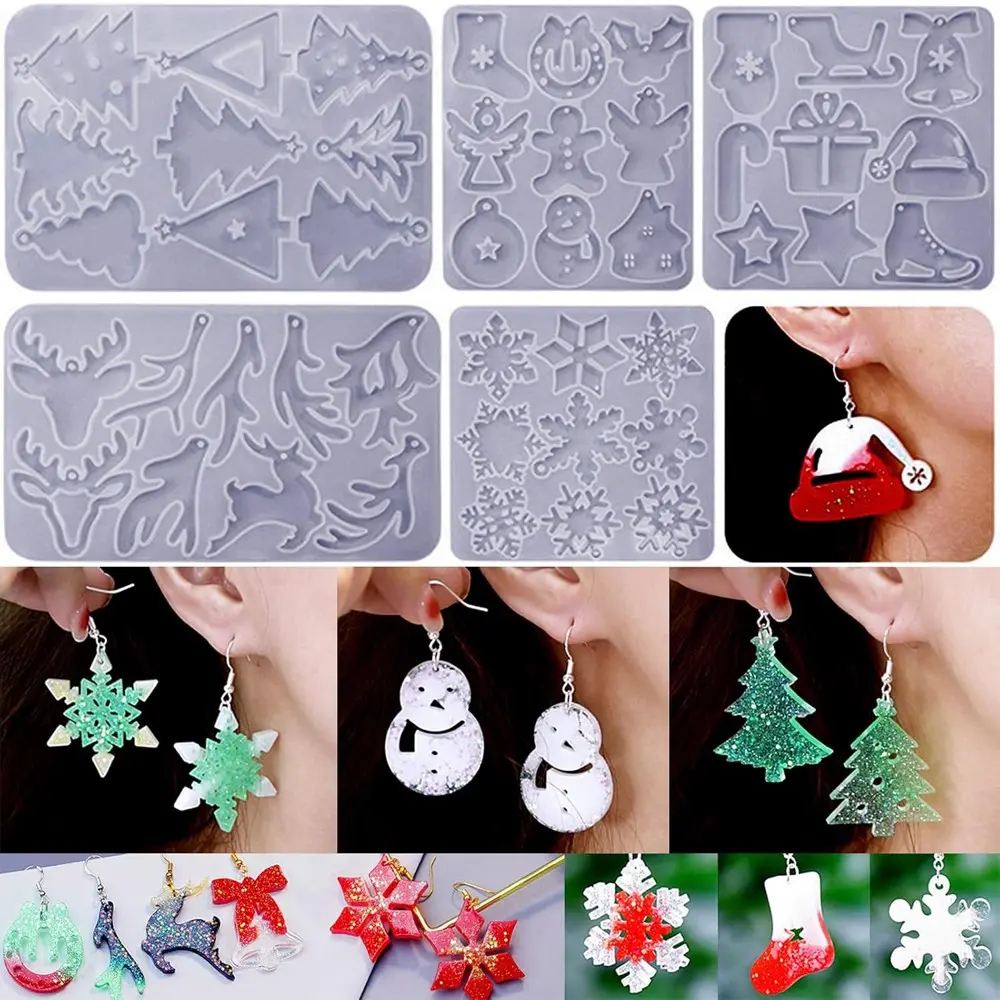 (85 pcs) Resin Earrings Mould, Resin Jewelry Mould, Christmas Silicone Pendant Mould for Women Epoxy Resin Christmas Pendant, 5pcs Christmas Earrings Hooks Mould, 40pcs Earrings Hooks, 40pcs Loop Rings Accessories, Jewelry Making Supplies