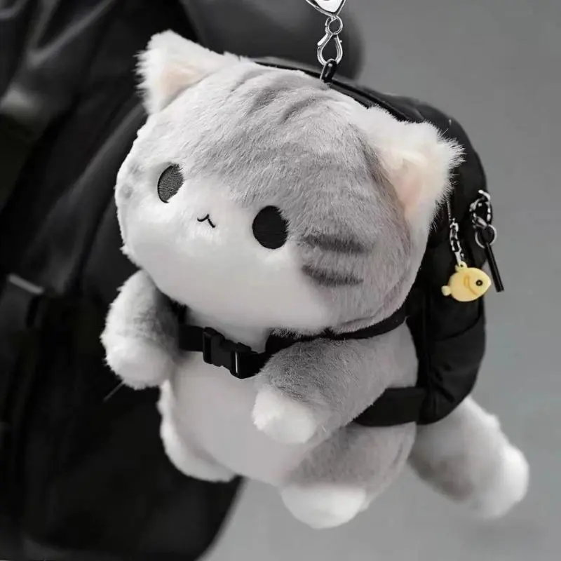 Cloud Soft Fully Stuffed Gray Kitty Plush Keychain, Anti-Shedding Tight Stitching Healing Bag Charm, Minimalist Kawaii All-Match Backpack Tote Accessory, Cute Gift for Cat Lovers & Classmates