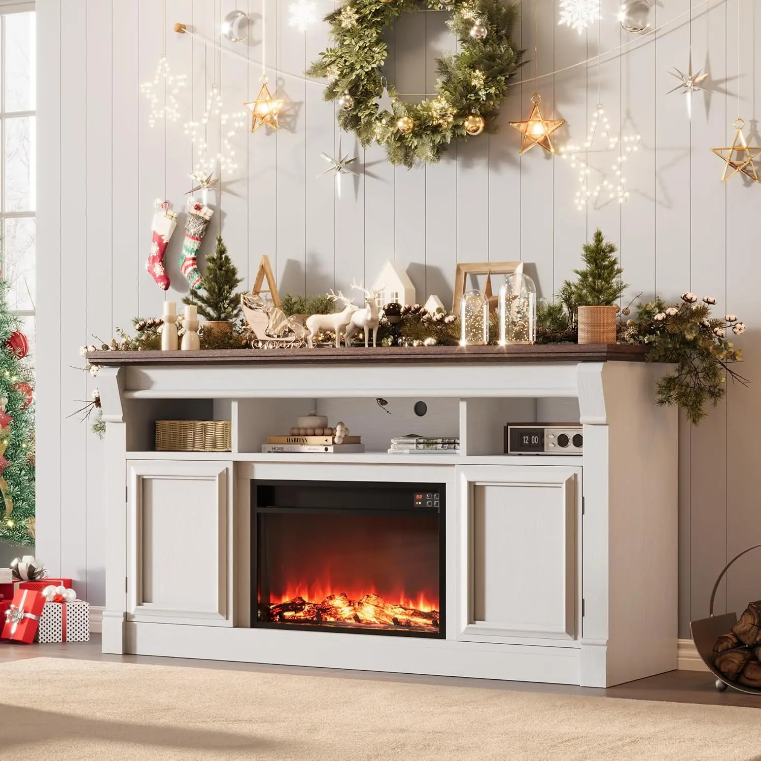 【IdealHouse】30-Inch Electric Fireplace Insert TV Stand Cabinet, Floating Mount Hanging Media Storage Furniture for Living Room Home Improvement
