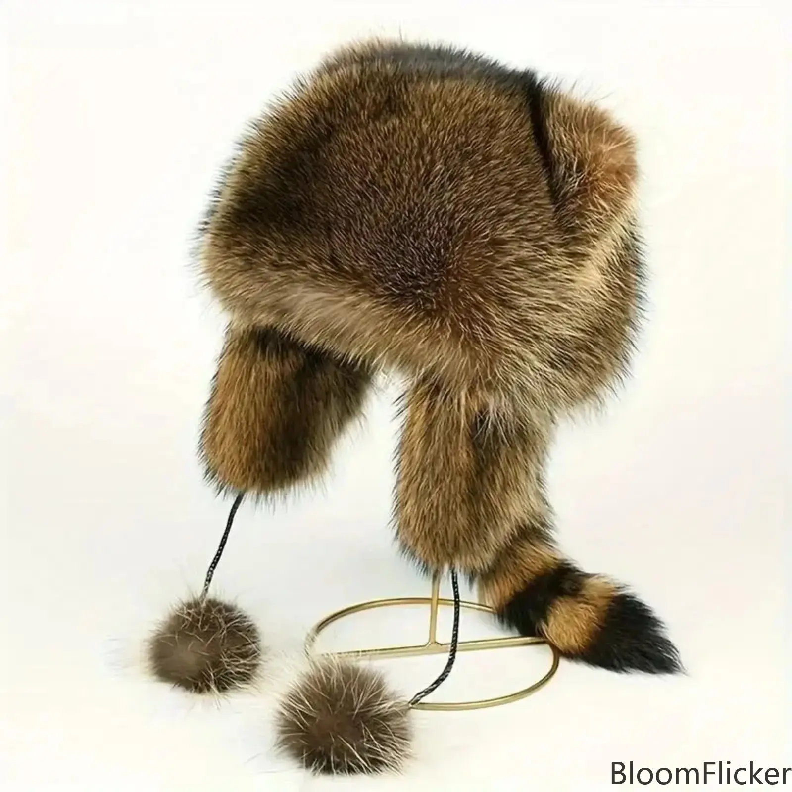 Unisex Y2K Faux Fur Raccoon Tail Winter Hat with Detachable Fluffy Earmuffs, Hypoallergenic Machine Washable Warm Cold Weather Headwear, Cozy Fluffy Street Style Outdoor Fashion Accessory