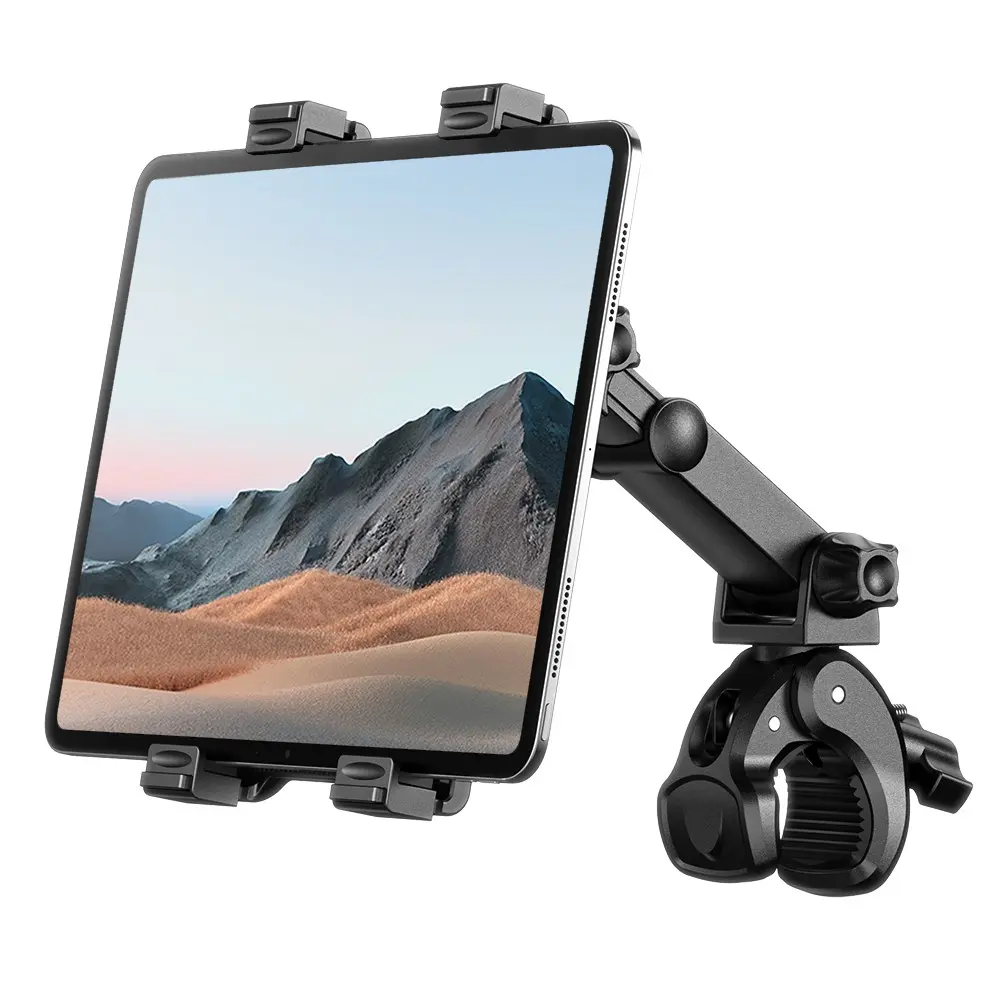 PLDHPRO Tablet Stand, Running Machine Handle Clip, Workout, 360° Adjustable, Compatible with iPad, Fitness Bike, 7-11 Inch Devices, Tablet Holder Stand