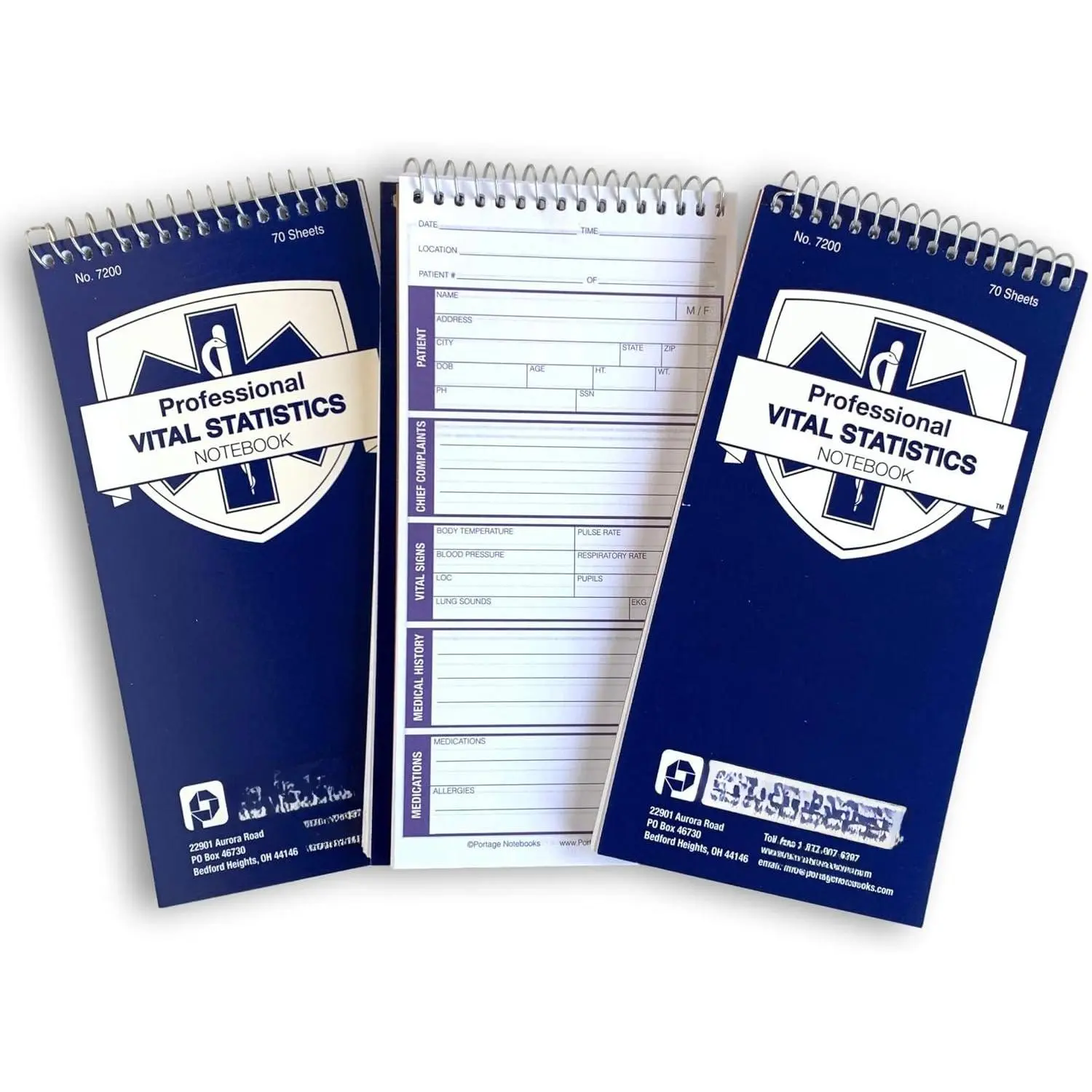 EMT/First Responders Vital Signs Log Notebook - 8"x4", 210 Pages, Pre-Filled Info Sections, 3-Pack Office Stationery Notebook for Vital Statistics Tracking