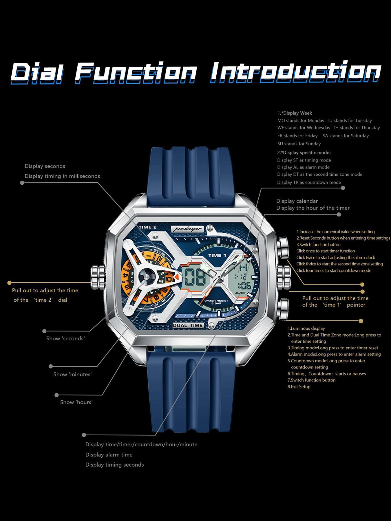 Men's Business Fashion Digital Quartz Watch, Casual Trendy Digital Watch with Luminous Dial, Fashionable Watch for Daily & Business Decoration, Luminous Analog Watch, Business Fashion Watches, Multifunctional Watch