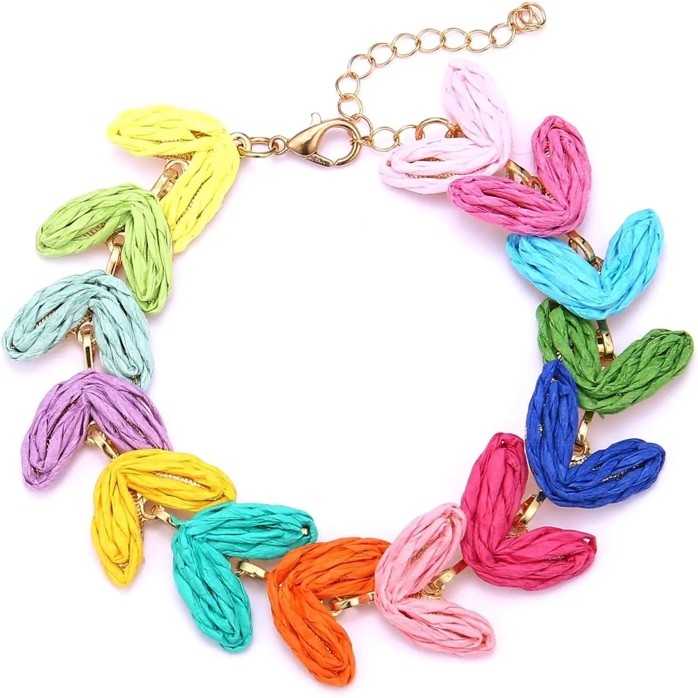 Tropical Colorful Raffia Bracelet for Women, Gradient Beach Palm Leaf Anklet Boho ,  Adjustable Link Bracelet